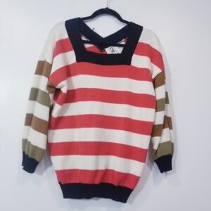 Vintage Anne Meike New York Cotton Stripes Squared Neckline Pullover Sweater